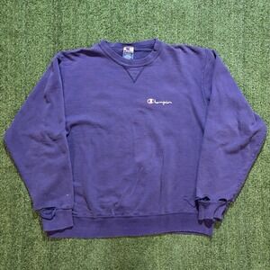 Vintage Champion Script Logo Sweatshirt Pullover V-Stitch Men's XL Purple USA